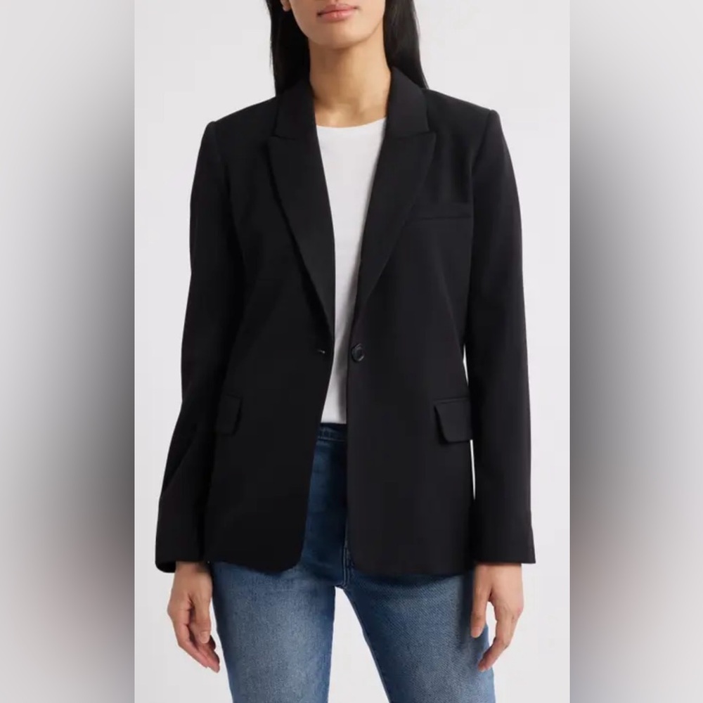 Halogen Women’s 16W Single Button Relaxed Blazer‎ Black Pockets Lined